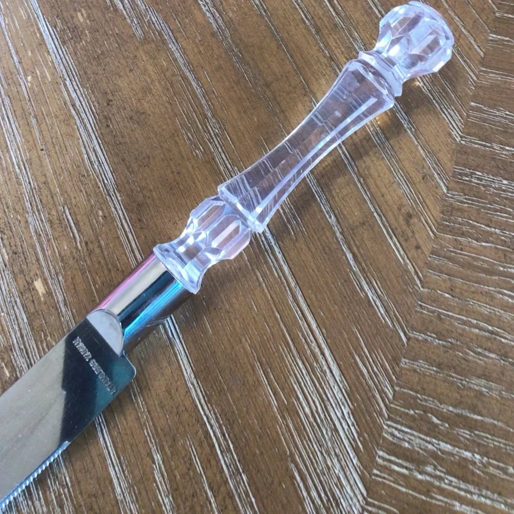 Wedding Cake Knife 13” Stainless Steel Silver Clear Acrylic Handle